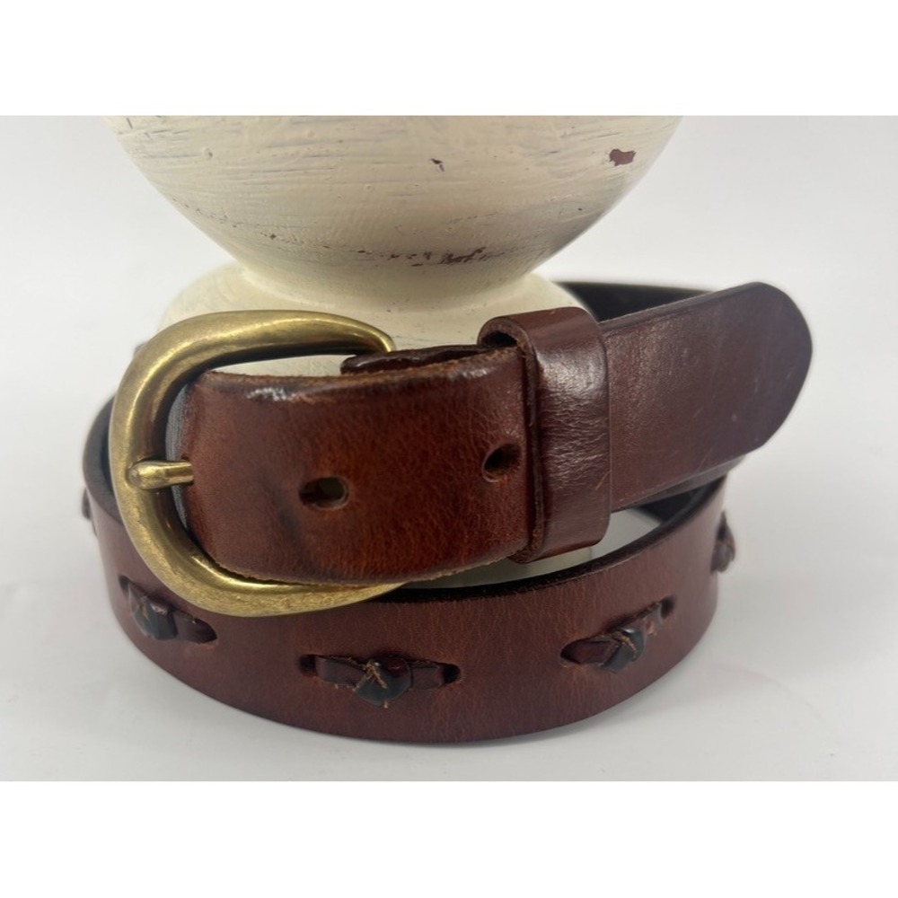 Fossil Vintage Brown Leather Knot Woven Belt Sz M Brass Western 90s Y2K Boho 1"W